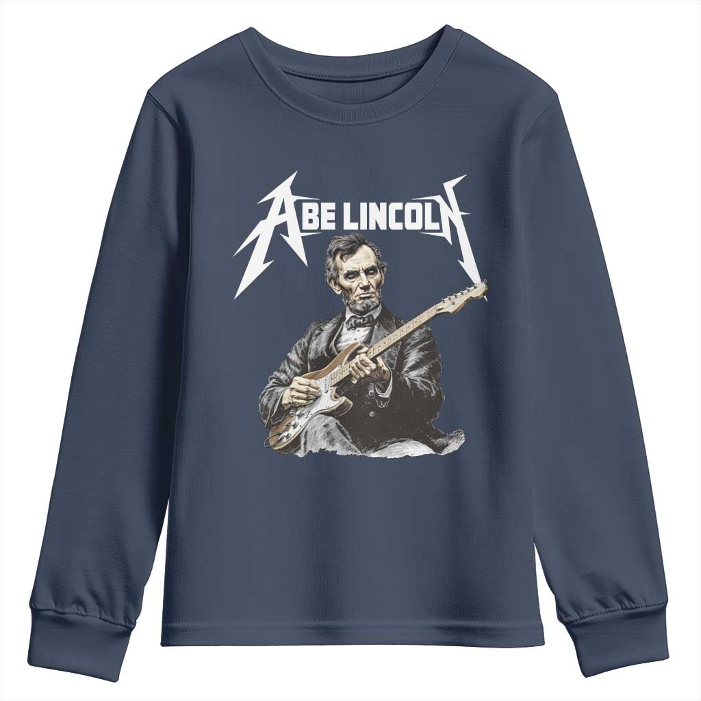 Abe Lincoln Playing Electric Guitar Rocker Youth Sweatshirt TS11 Navy Print Your Wear