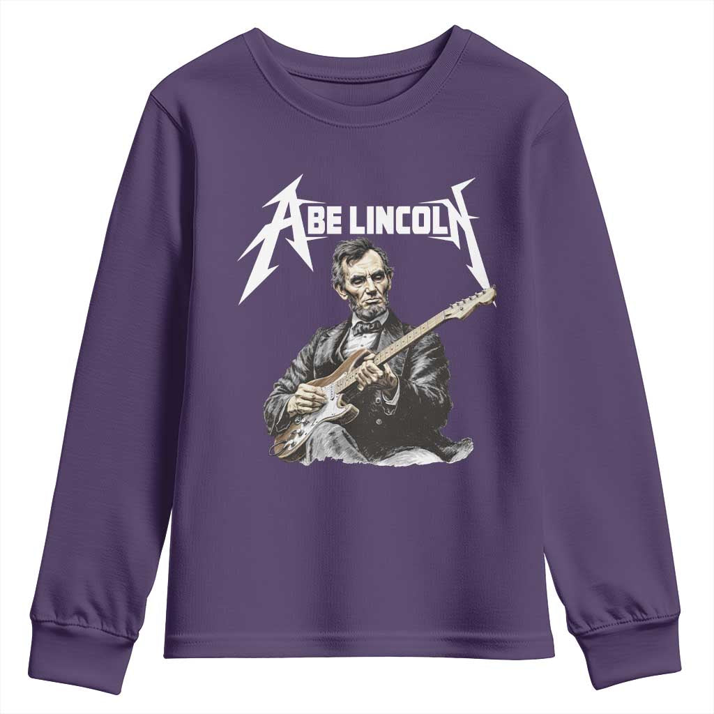 Abe Lincoln Playing Electric Guitar Rocker Youth Sweatshirt TS11 Purple Print Your Wear