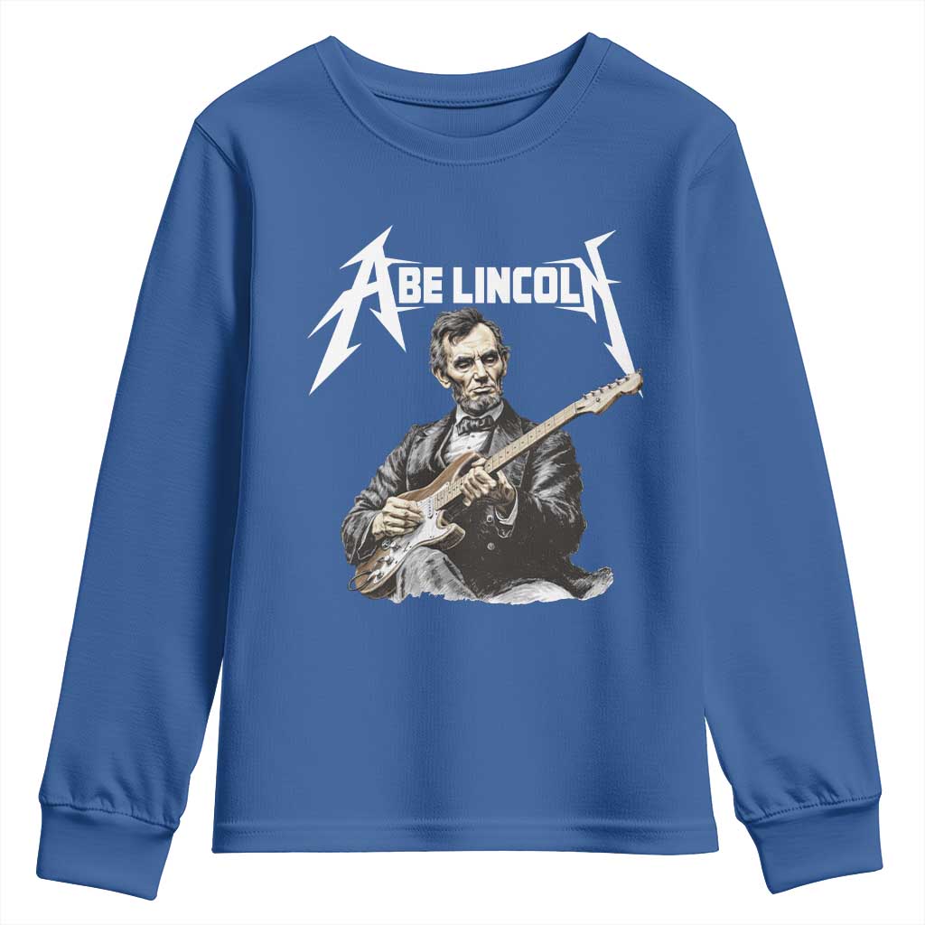 Abe Lincoln Playing Electric Guitar Rocker Youth Sweatshirt TS11 Royal Blue Print Your Wear