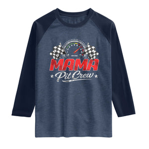 Mama Pit Crew Raglan Shirt Racing Family Matching Mothers Day TS11 Heather Denim Navy Print Your Wear