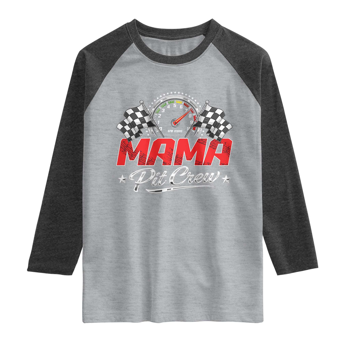 Mama Pit Crew Raglan Shirt Racing Family Matching Mothers Day TS11 Heather Gray Heather Charcoal Print Your Wear