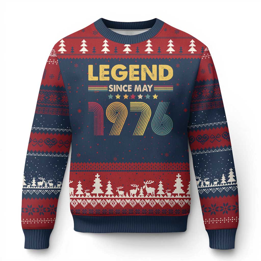 May 50th Birthday Ugly Christmas Sweater Legends Since May 1976 Retro Bday TS11 Navy Red Print Your Wear
