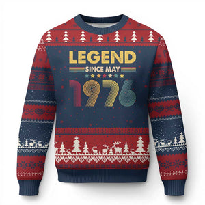 May 50th Birthday Ugly Christmas Sweater Legends Since May 1976 Retro Bday TS11 Navy Red Print Your Wear