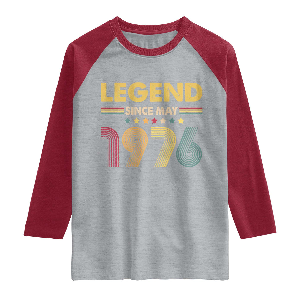 May 50th Birthday Raglan Shirt Legends Since May 1976 Retro Bday TS11 Heather Gray Heather Red Print Your Wear