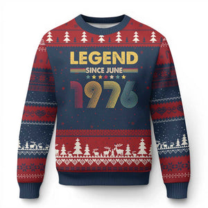 June 50th Birthday Ugly Christmas Sweater Legends Since June 1976 Retro Bday TS11 Navy Red Print Your Wear