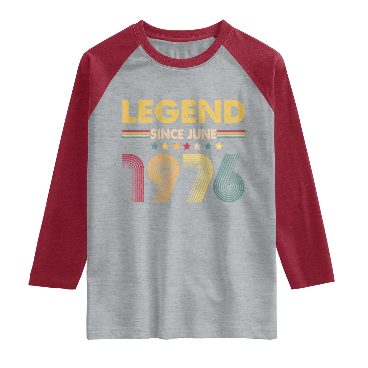 June 50th Birthday Raglan Shirt Legends Since June 1976 Retro Bday TS11 Heather Gray Heather Red Print Your Wear