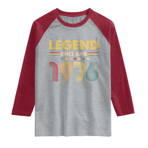 June 50th Birthday Raglan Shirt Legends Since June 1976 Retro Bday TS11 Heather Gray Heather Red Print Your Wear