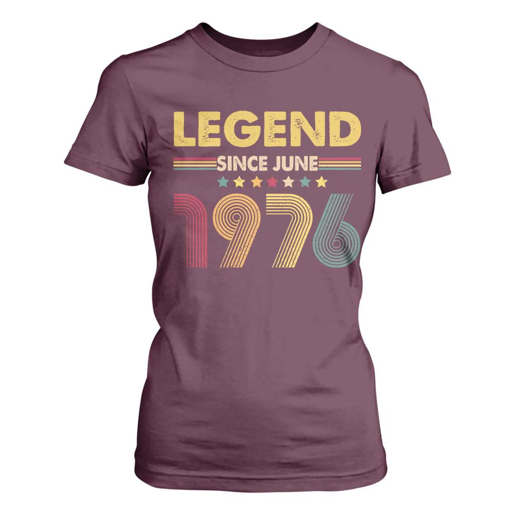 June 50th Birthday T Shirt For Women Legends Since June 1976 Retro Bday TS11 Maroon Print Your Wear