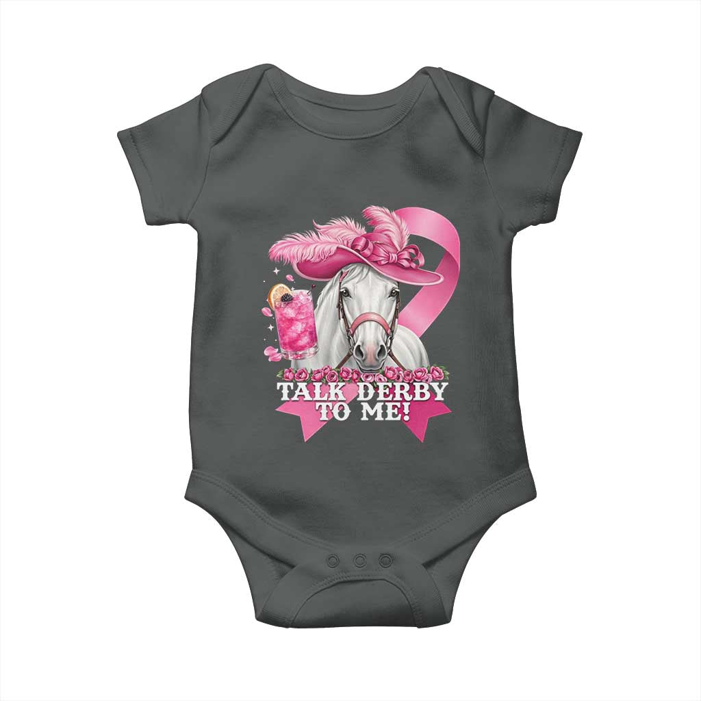 Talk Derby To Me Baby Onesie Funny Horse Racing Oaks Derby Day Pink Ribbon TS11 Dark Heather Print Your Wear
