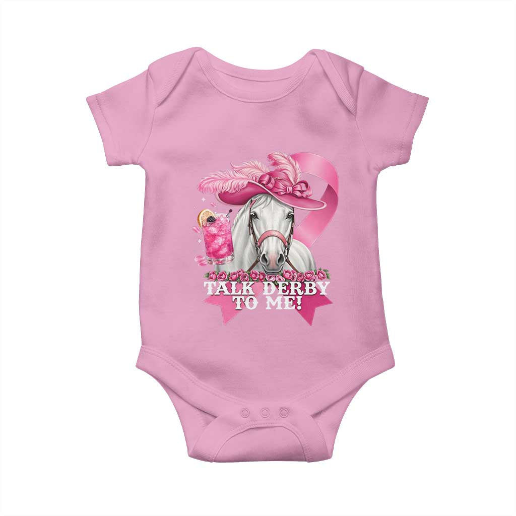 Talk Derby To Me Baby Onesie Funny Horse Racing Oaks Derby Day Pink Ribbon TS11 Light Pink Print Your Wear