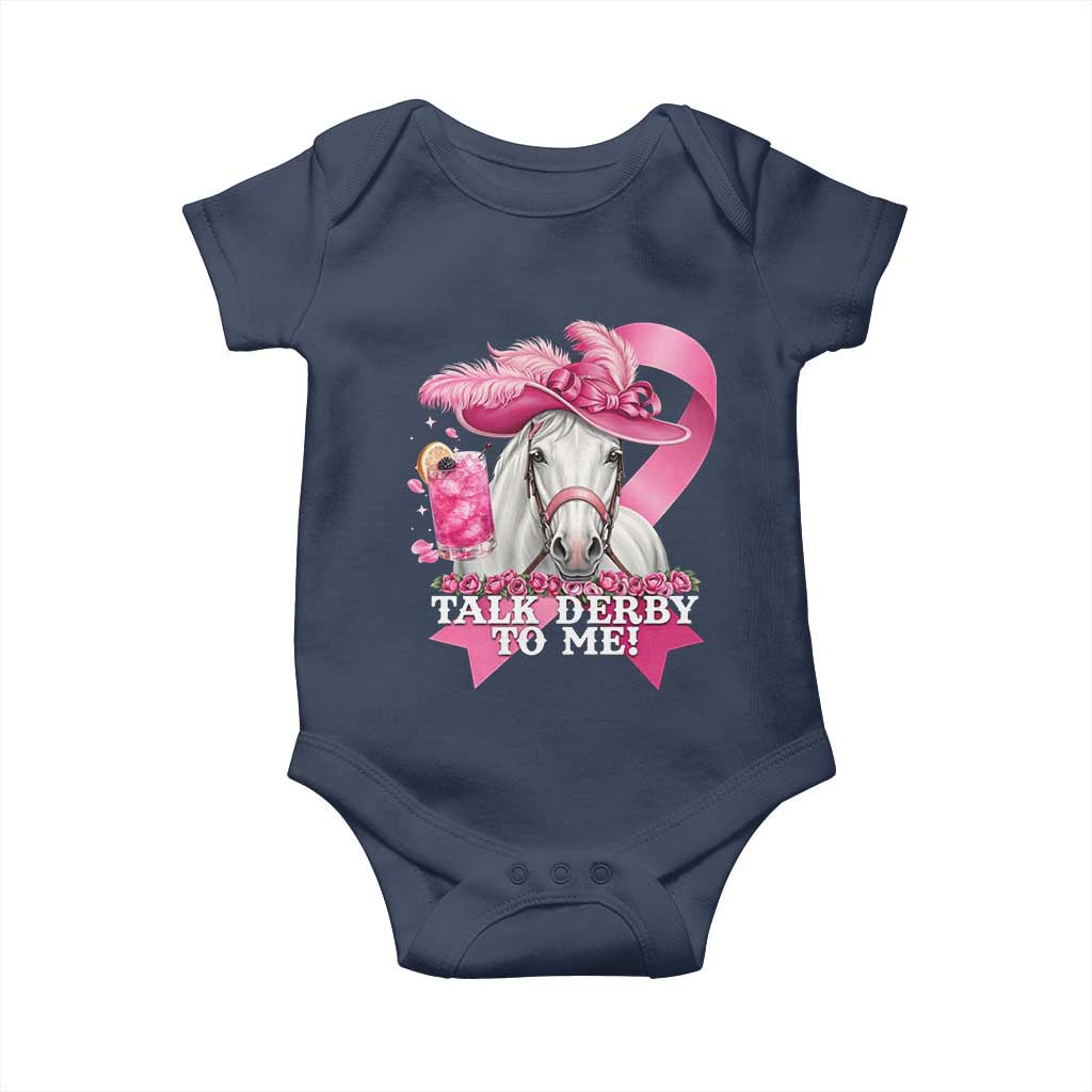 Talk Derby To Me Baby Onesie Funny Horse Racing Oaks Derby Day Pink Ribbon TS11 Navy Print Your Wear