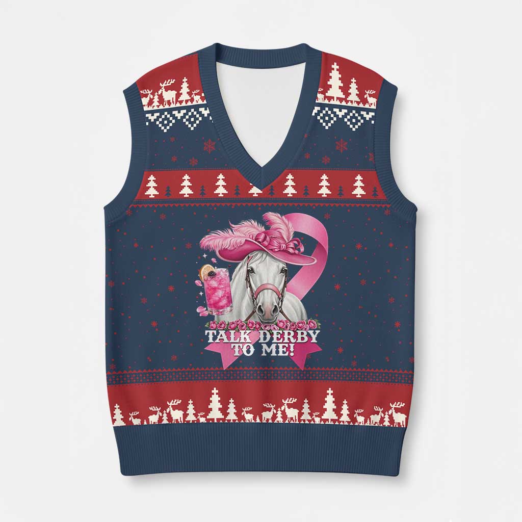 Talk Derby To Me V-Neck Knit Sweater Vest Funny Horse Racing Oaks Derby Day Pink Ribbon TS11 Navy Red Print Your Wear