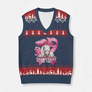 Talk Derby To Me V-Neck Knit Sweater Vest Funny Horse Racing Oaks Derby Day Pink Ribbon TS11 Navy Red Print Your Wear