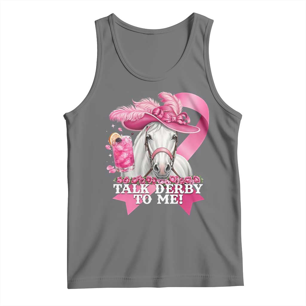 Talk Derby To Me Tank Top Funny Horse Racing Oaks Derby Day Pink Ribbon TS11 Black Heather Print Your Wear