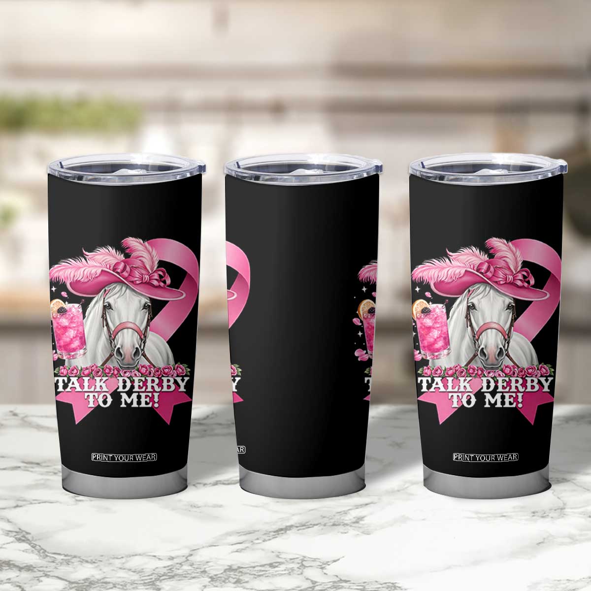 Talk Derby To Me Tumbler Cup Funny Horse Racing Oaks Derby Day Pink Ribbon TS11 Print Your Wear