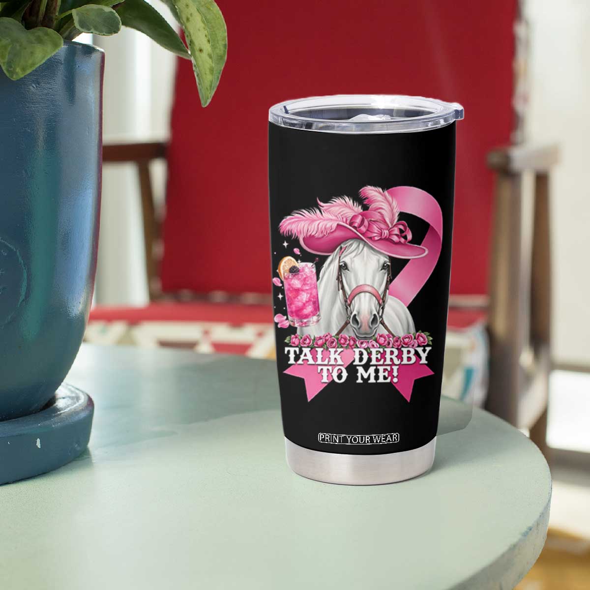 Talk Derby To Me Tumbler Cup Funny Horse Racing Oaks Derby Day Pink Ribbon TS11 Print Your Wear