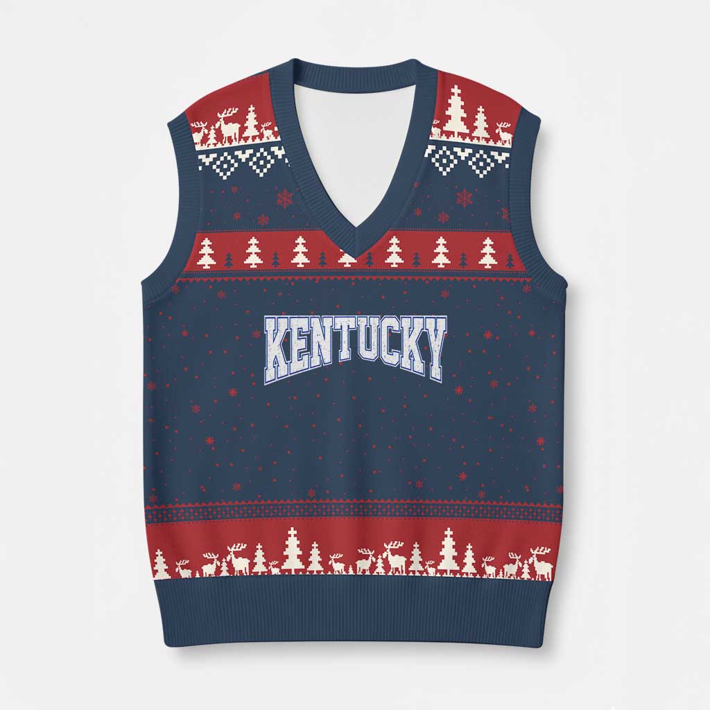 Kentucky V-Neck Knit Sweater Vest Vintage Sports Design Kentuckian KY State TS11 Navy Red Print Your Wear