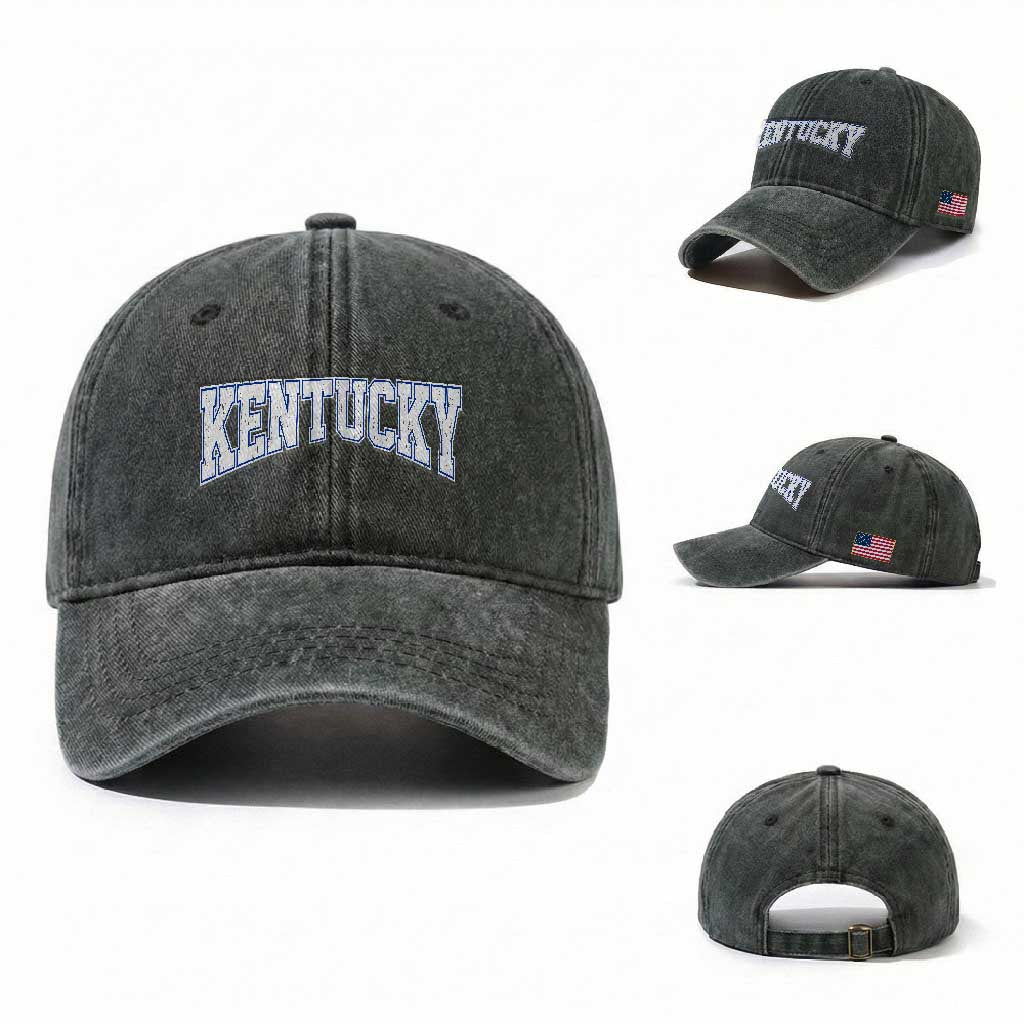 Kentucky Washed Cotton Baseball Cap Vintage Sports Design Kentuckian KY State TS11 Washed Cap Universal Fit Dark Green Print Your Wear