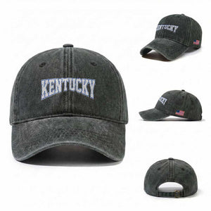 Kentucky Washed Cotton Baseball Cap Vintage Sports Design Kentuckian KY State TS11 Washed Cap Universal Fit Dark Green Print Your Wear