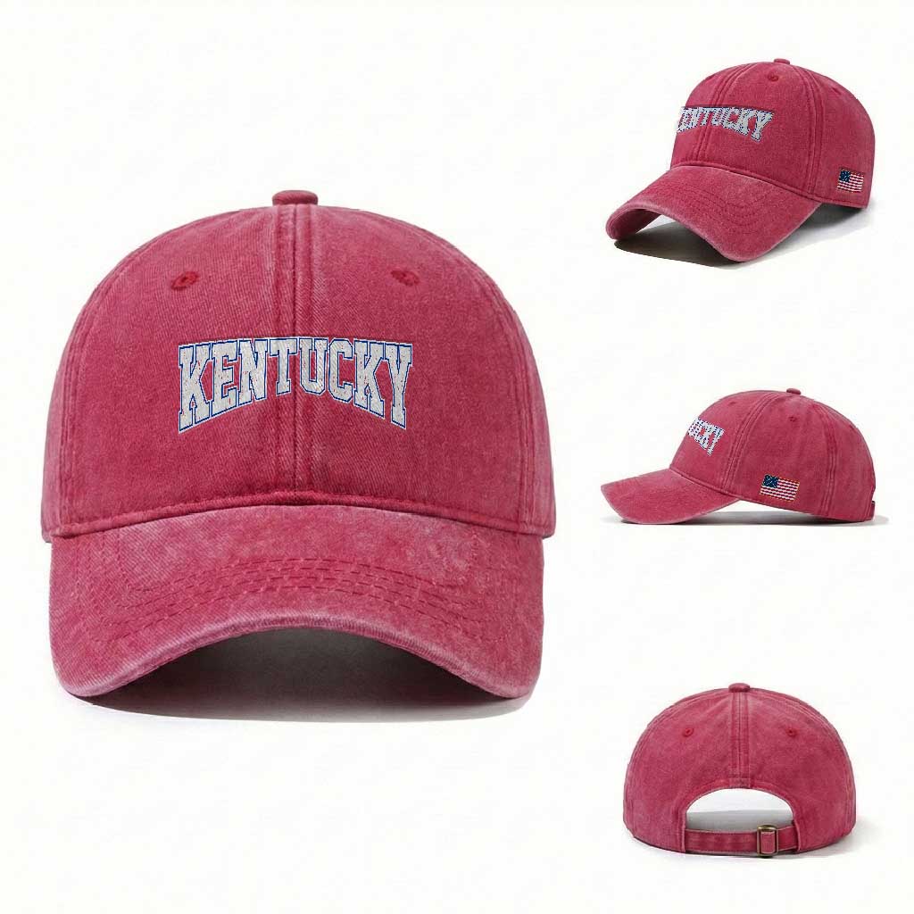 Kentucky Washed Cotton Baseball Cap Vintage Sports Design Kentuckian KY State TS11 Washed Cap Universal Fit Red Print Your Wear