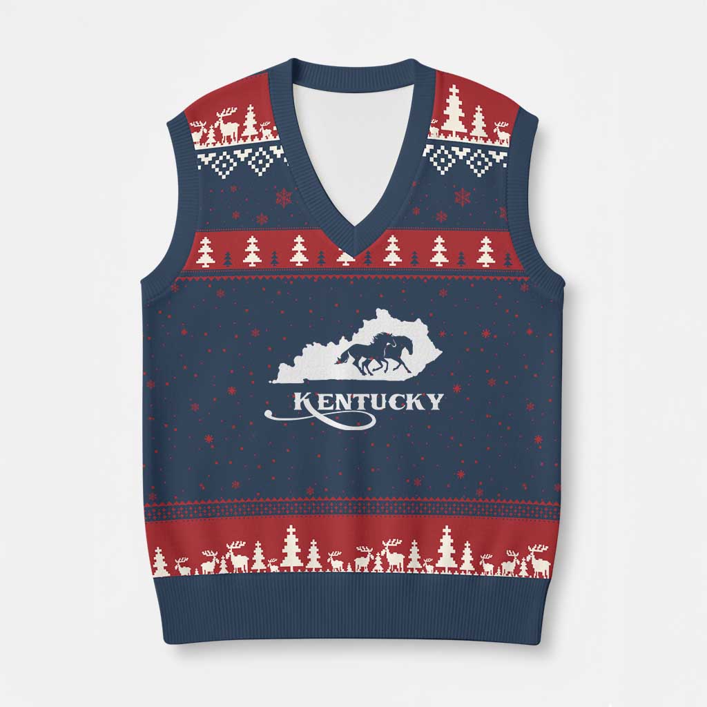 Kentucky Horse Map State Derby Day V-Neck Knit Sweater Vest TS11 Navy Red Print Your Wear