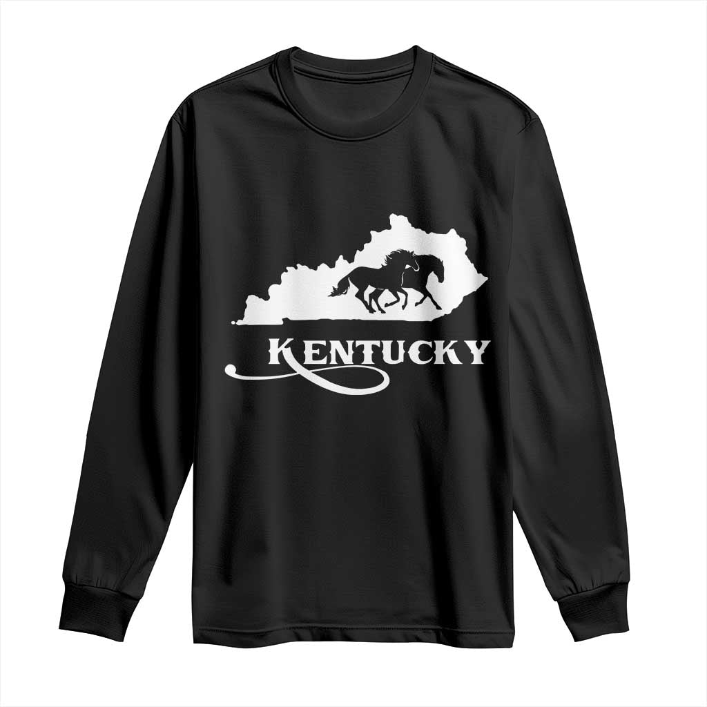 Kentucky Horse Map State Derby Day Long Sleeve Shirt TS11 Black Print Your Wear