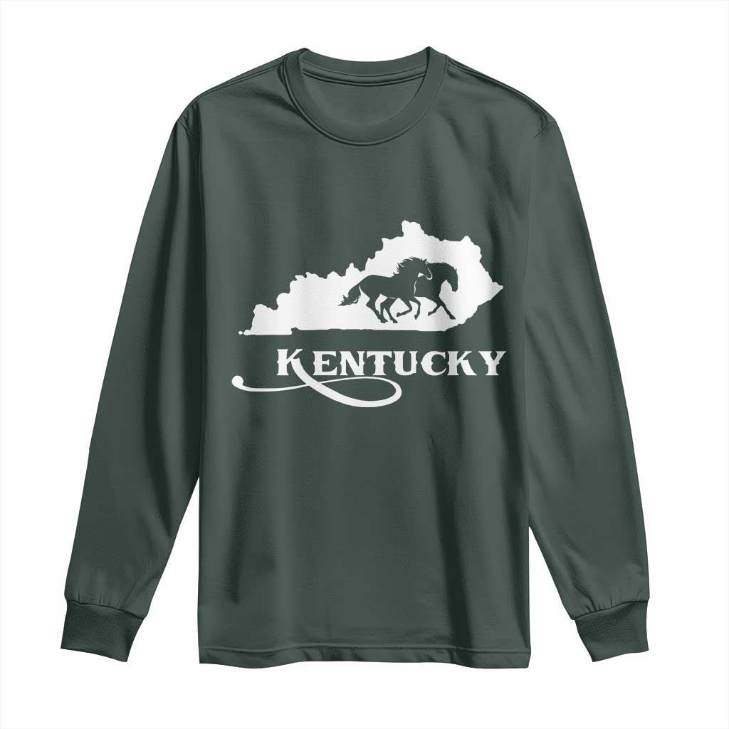 Kentucky Horse Map State Derby Day Long Sleeve Shirt TS11 Dark Forest Green Print Your Wear