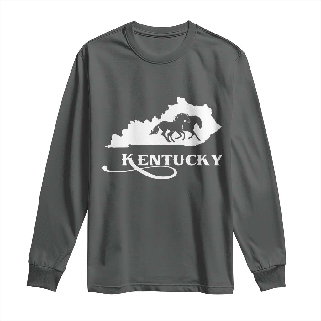Kentucky Horse Map State Derby Day Long Sleeve Shirt TS11 Dark Heather Print Your Wear