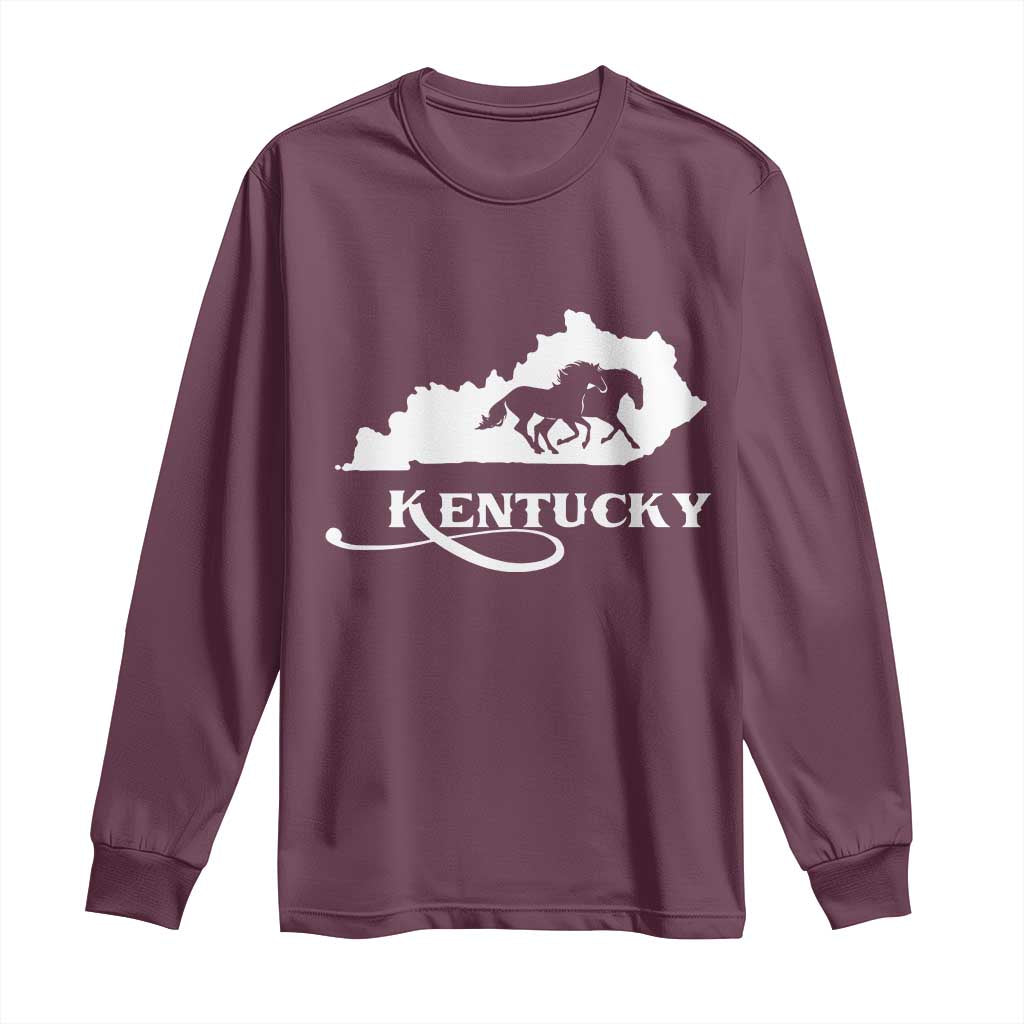 Kentucky Horse Map State Derby Day Long Sleeve Shirt TS11 Maroon Print Your Wear
