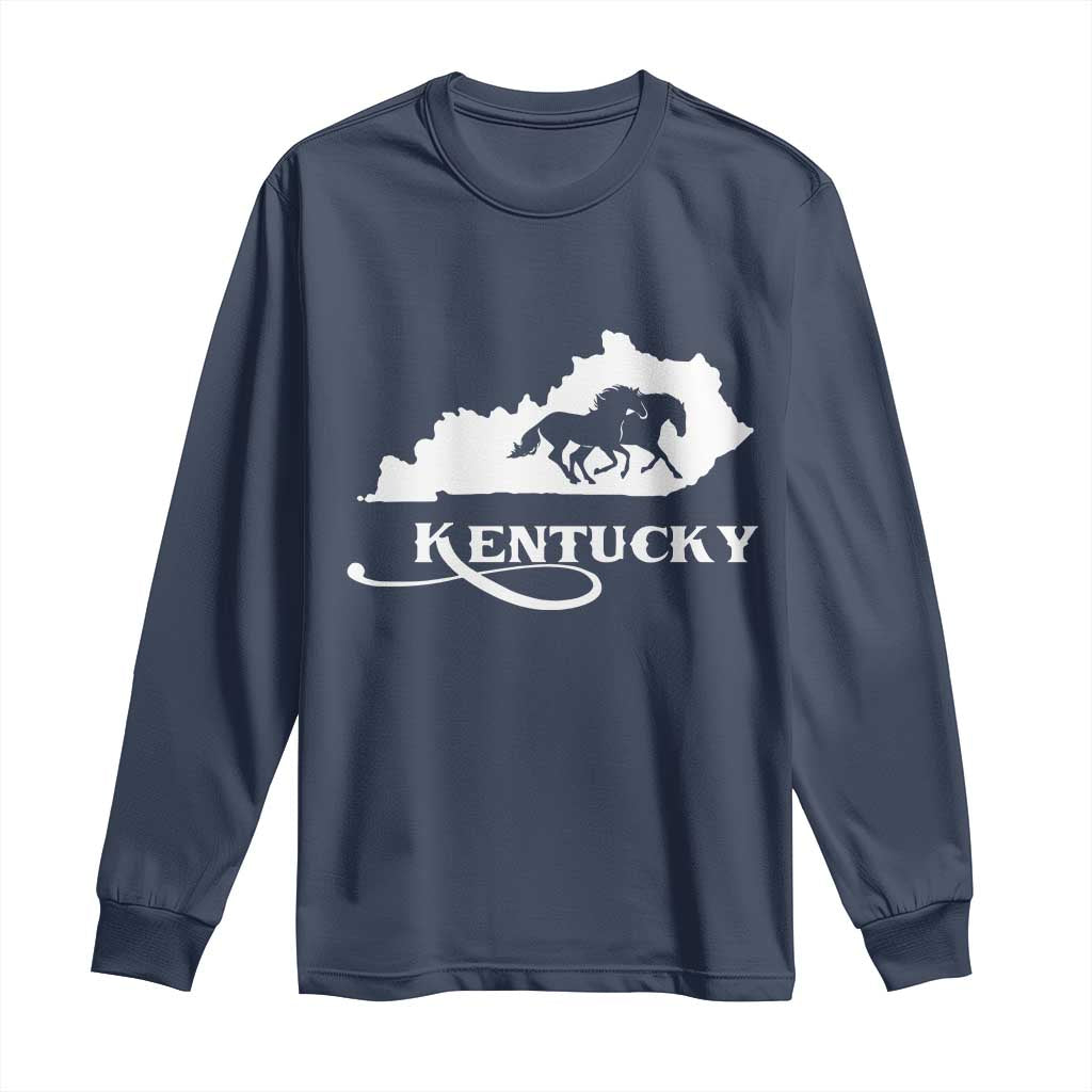 Kentucky Horse Map State Derby Day Long Sleeve Shirt TS11 Navy Print Your Wear