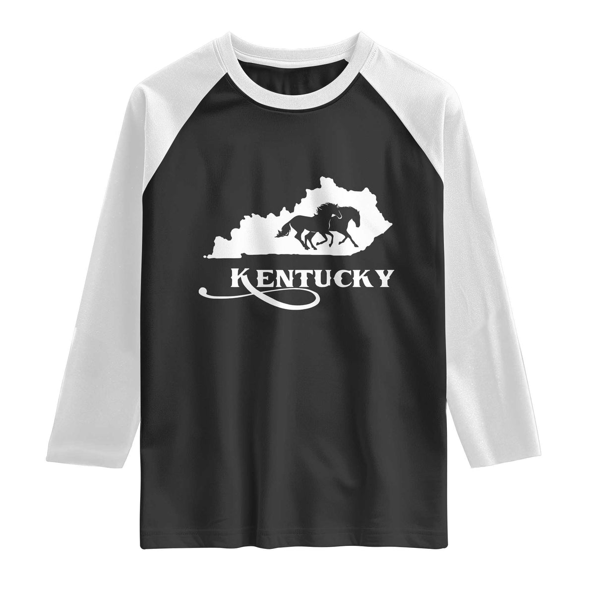 Kentucky Horse Map State Derby Day Raglan Shirt TS11 Black White Print Your Wear