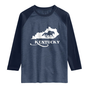 Kentucky Horse Map State Derby Day Raglan Shirt TS11 Heather Denim Navy Print Your Wear