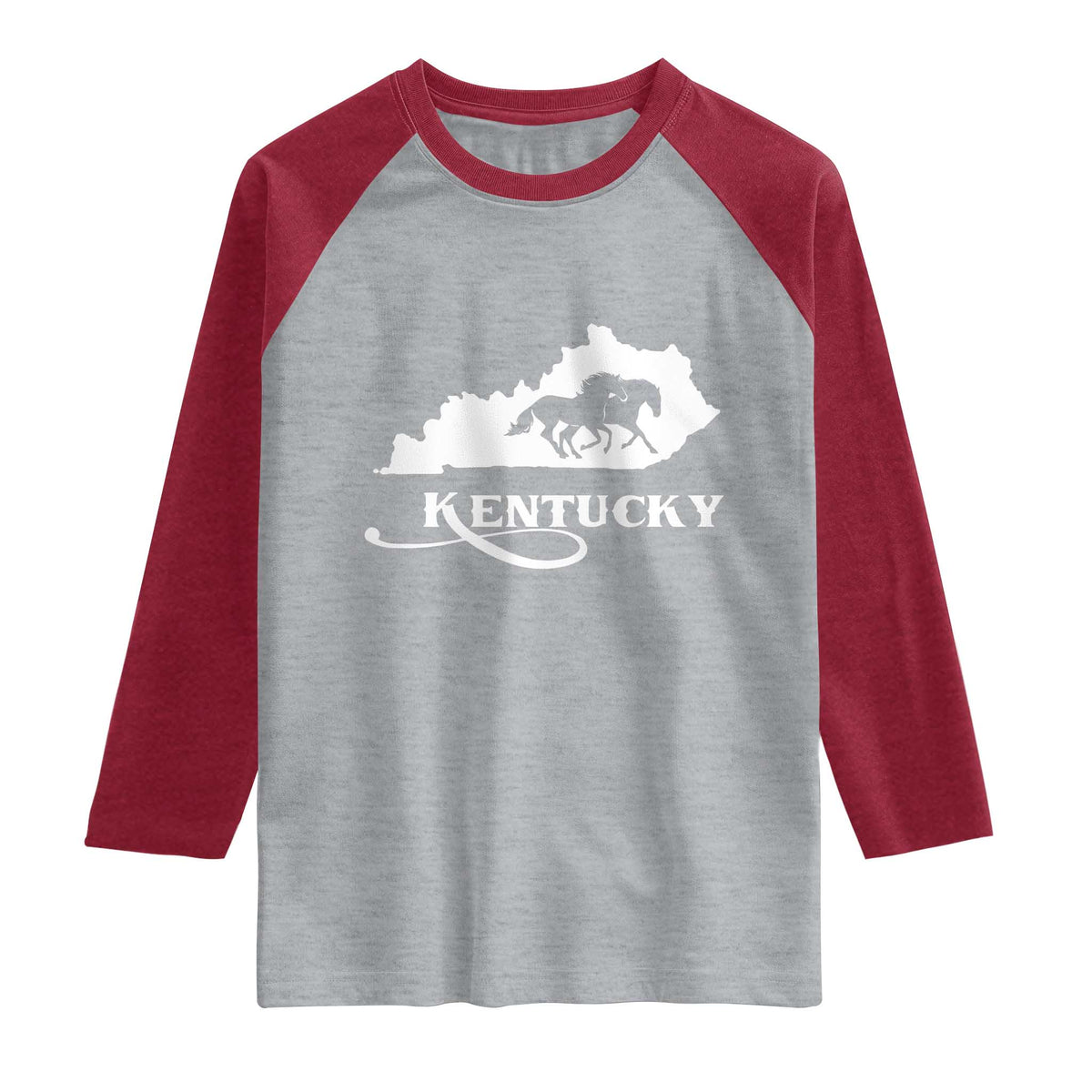 Kentucky Horse Map State Derby Day Raglan Shirt TS11 Heather Gray Heather Red Print Your Wear