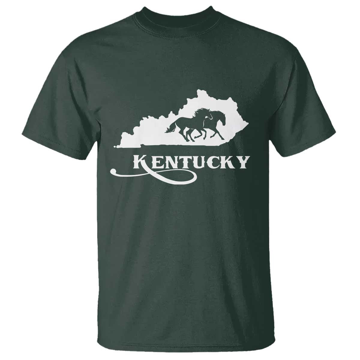 Kentucky Horse Map State Derby Day T Shirt TS11 Dark Forest Green Print Your Wear