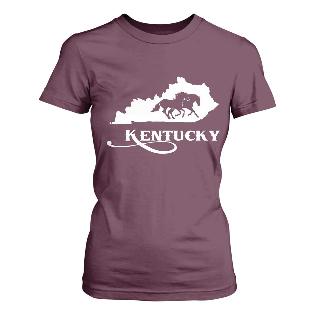 Kentucky Horse Map State Derby Day T Shirt For Women TS11 Maroon Print Your Wear