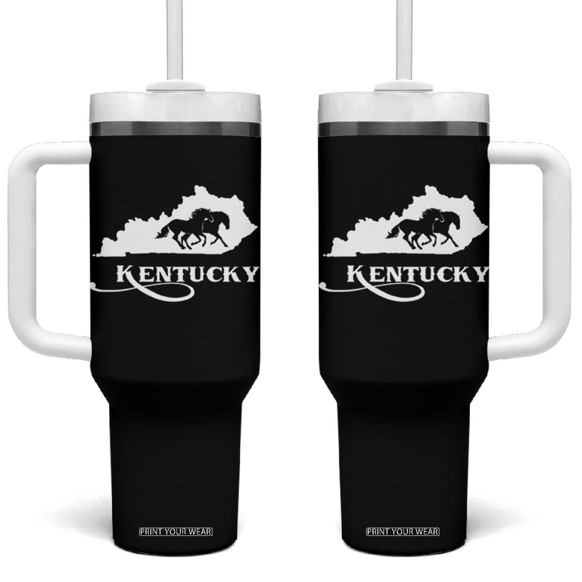 Kentucky Horse Map State Derby Day Tumbler With Handle TS11 One Size: 40 oz Black Print Your Wear