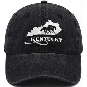 Kentucky Horse Map State Derby Day Washed Cotton Baseball Cap TS11 Print Your Wear