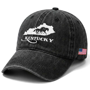 Kentucky Horse Map State Derby Day Washed Cotton Baseball Cap TS11 Print Your Wear