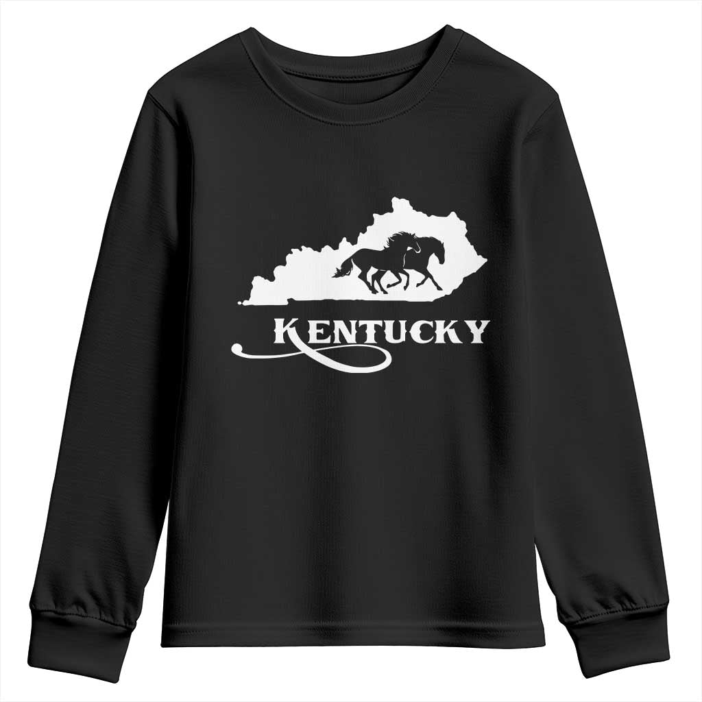 Kentucky Horse Map State Derby Day Youth Sweatshirt TS11 Black Print Your Wear