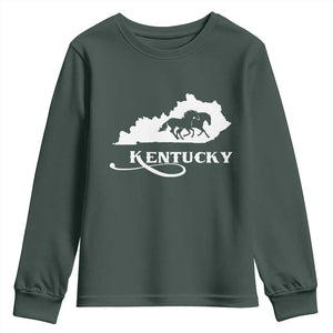 Kentucky Horse Map State Derby Day Youth Sweatshirt TS11 Dark Forest Green Print Your Wear