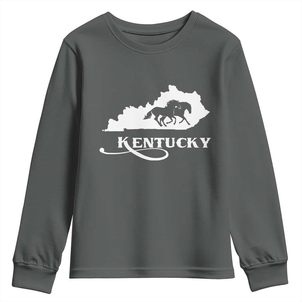 Kentucky Horse Map State Derby Day Youth Sweatshirt TS11 Dark Heather Print Your Wear