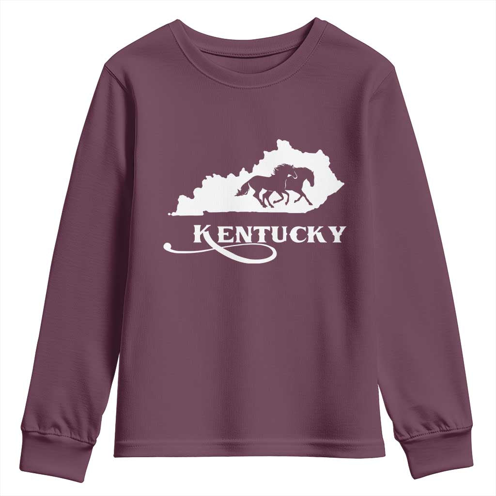 Kentucky Horse Map State Derby Day Youth Sweatshirt TS11 Maroon Print Your Wear