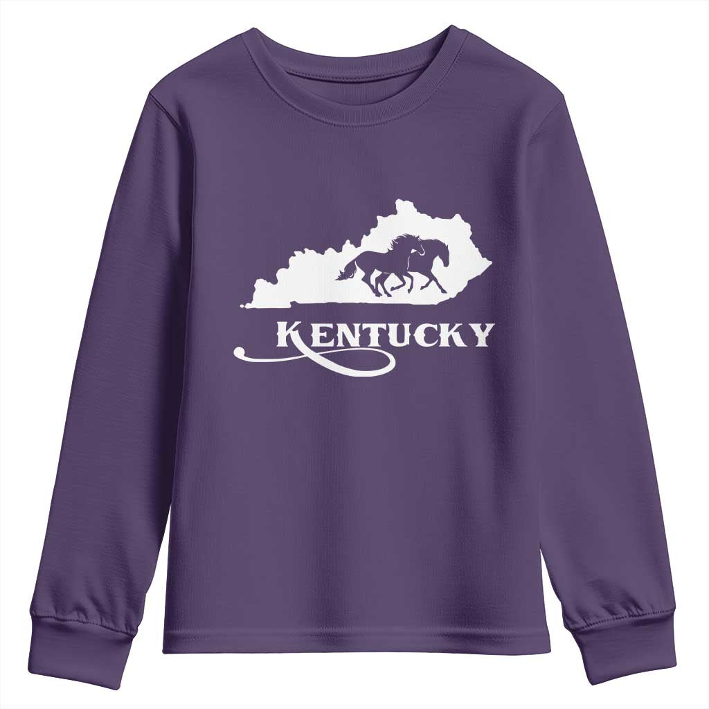 Kentucky Horse Map State Derby Day Youth Sweatshirt TS11 Purple Print Your Wear