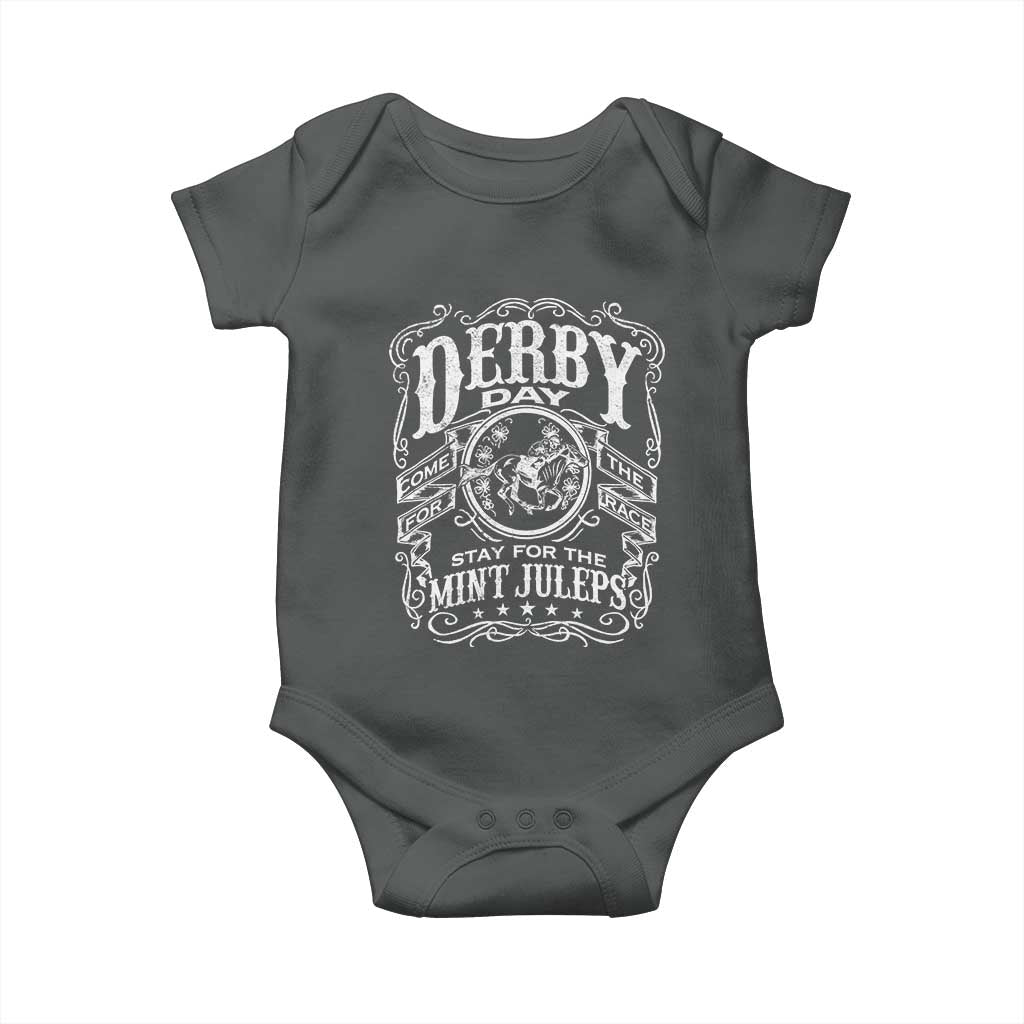 Derby Day Come For The Track Stay For The Mint Juleps Baby Onesie Horse Racing TS11 Dark Heather Print Your Wear