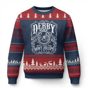 Derby Day Come For The Track Stay For The Mint Juleps Ugly Christmas Sweater Horse Racing TS11 Navy Red Print Your Wear