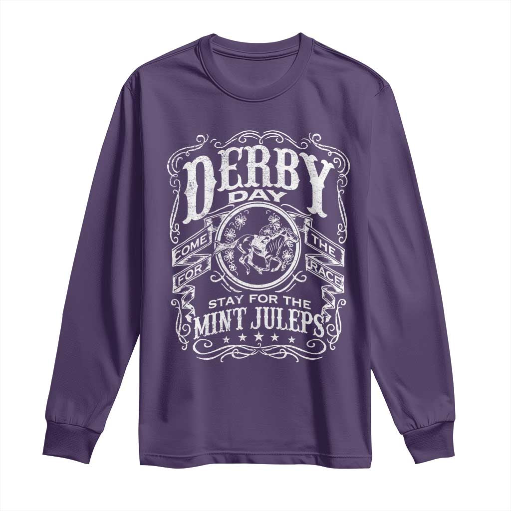 Derby Day Come For The Track Stay For The Mint Juleps Long Sleeve Shirt Horse Racing TS11 Purple Print Your Wear