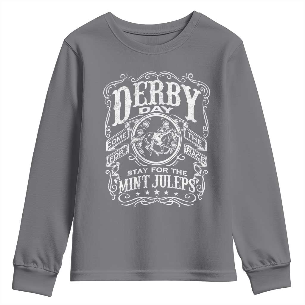 Derby Day Come For The Track Stay For The Mint Juleps Youth Sweatshirt Horse Racing TS11 Charcoal Print Your Wear