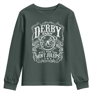 Derby Day Come For The Track Stay For The Mint Juleps Youth Sweatshirt Horse Racing TS11 Dark Forest Green Print Your Wear