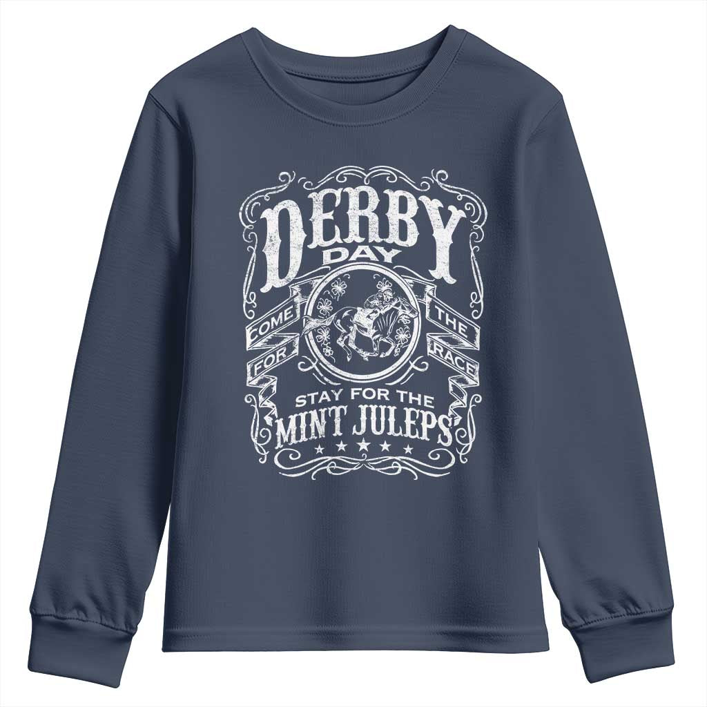 Derby Day Come For The Track Stay For The Mint Juleps Youth Sweatshirt Horse Racing TS11 Navy Print Your Wear