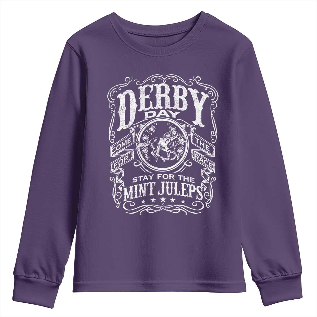 Derby Day Come For The Track Stay For The Mint Juleps Youth Sweatshirt Horse Racing TS11 Purple Print Your Wear